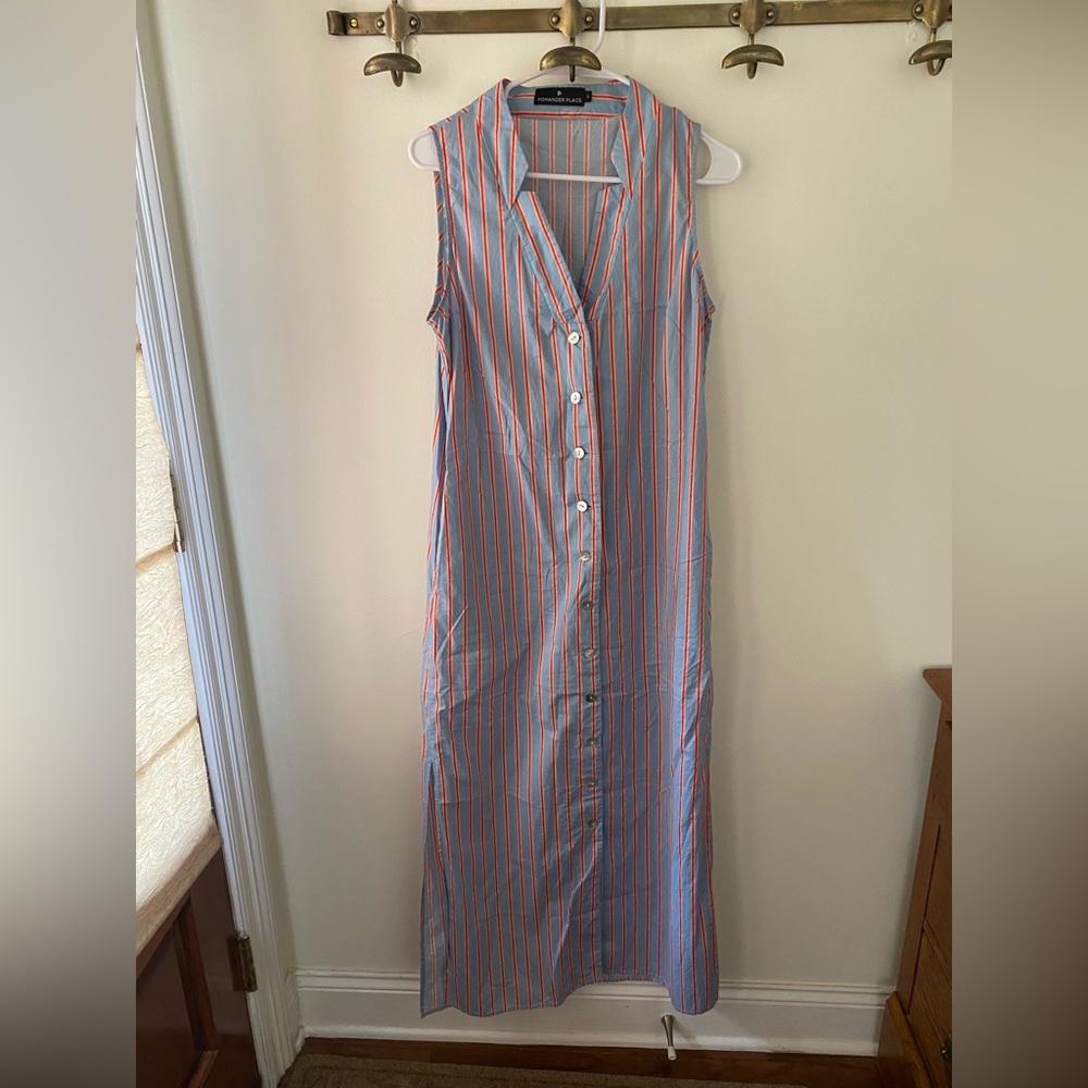Pomander Place Blue and Red Striped Dress size small - Picture 3 of 6